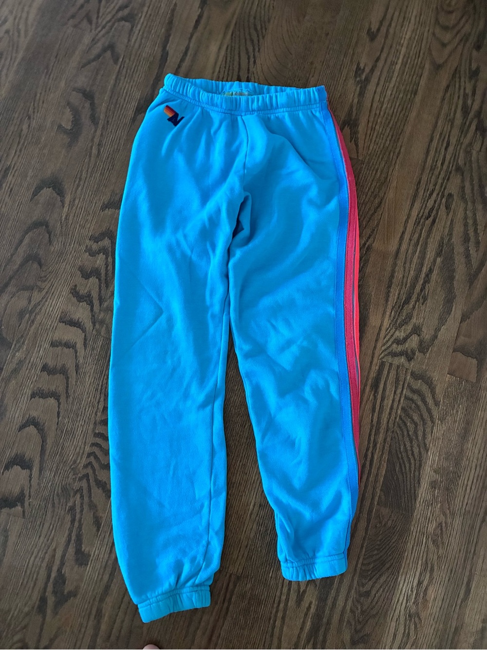 Aviator Nation Bright Blue Track Pants with Pink & Royal Side Stripes View 4